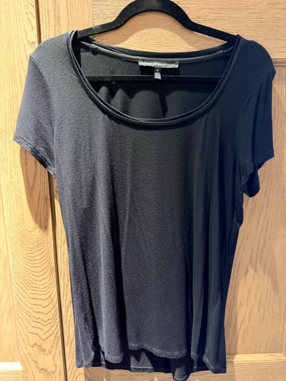 White House Black Market Black Satin Trim Scoop Neck Tee M